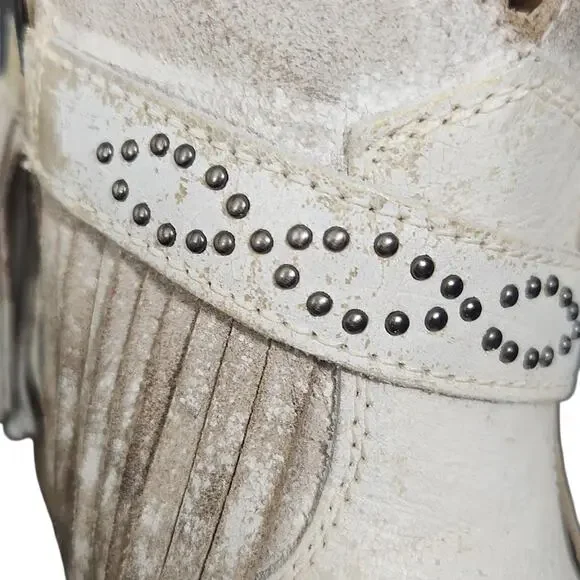 Sterling River Cowboy Boots Distressed Leather Fringe Buckle Zip Ankle Sz 9 - Picture 10 of 11